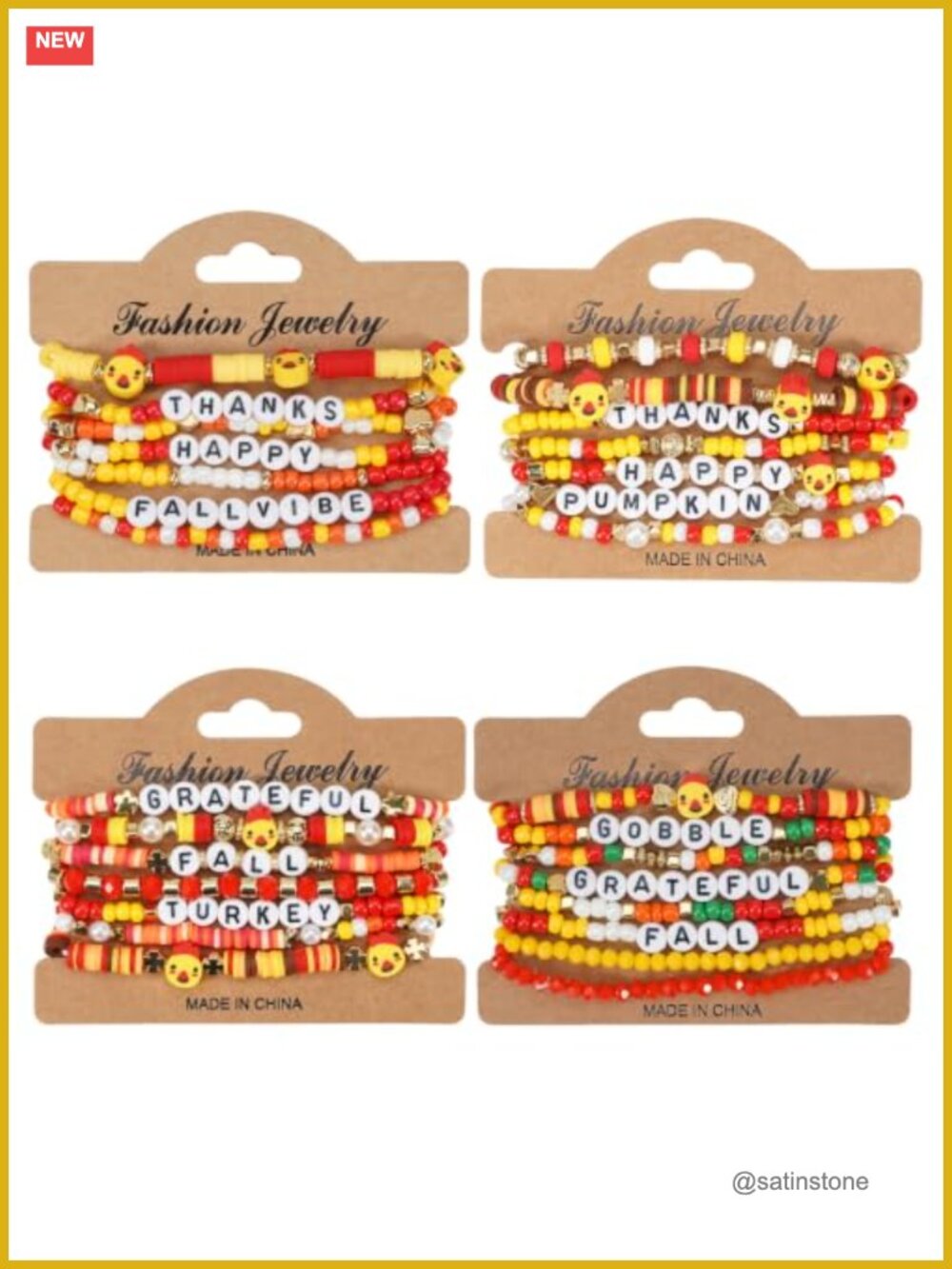 Elastic Beaded Stackable Bracelet Set Fall Thanksgiving Jewelry Gift